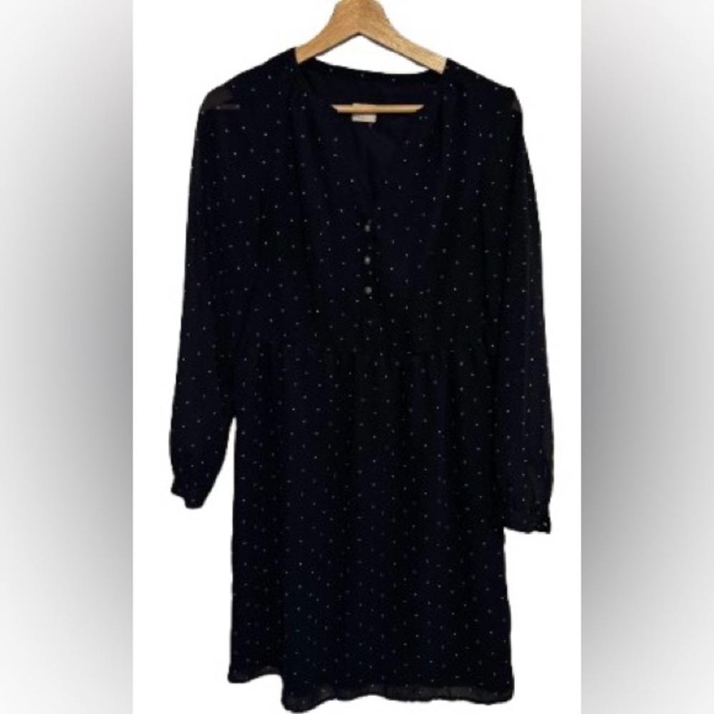 A New Day Navy Blue polka dots Long Sleeve Dress  Small